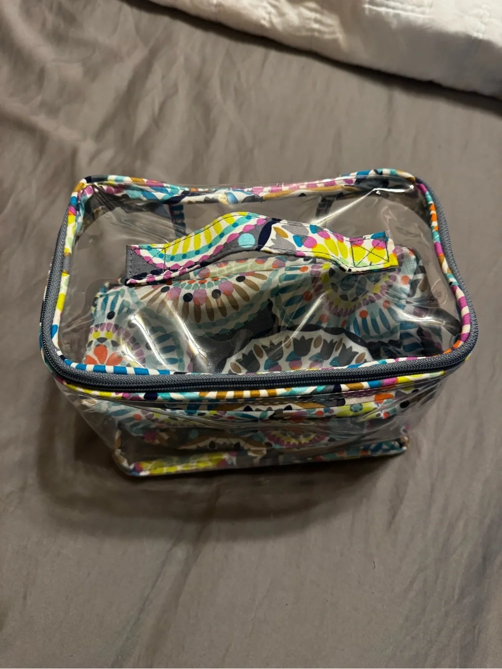 Vera Bradley Clear Cosmetic Case with Multicolor Floral Trim